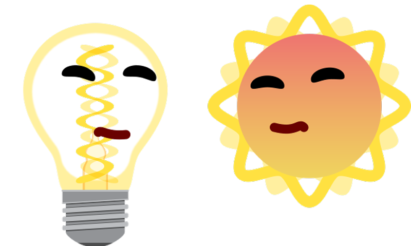 wary light bulb and sun illustration