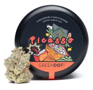 Picasso strain and packaging from Green Dot Labs for FlowerHire blog