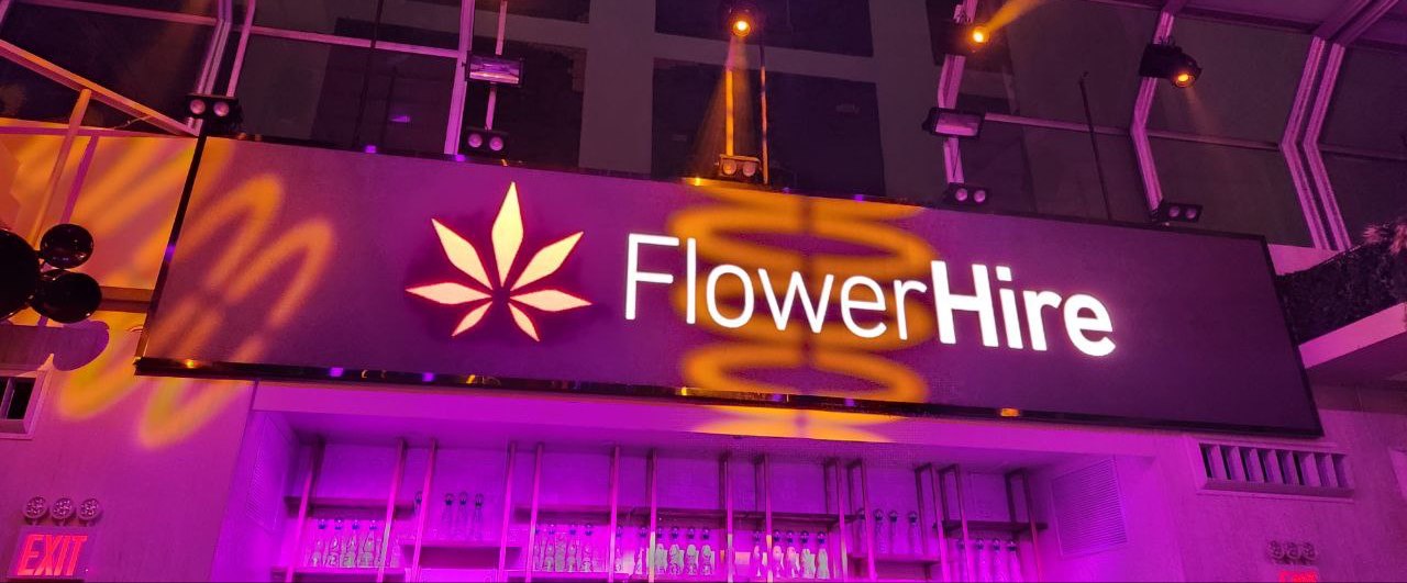 flowerhire on a screen at ny cannabis week