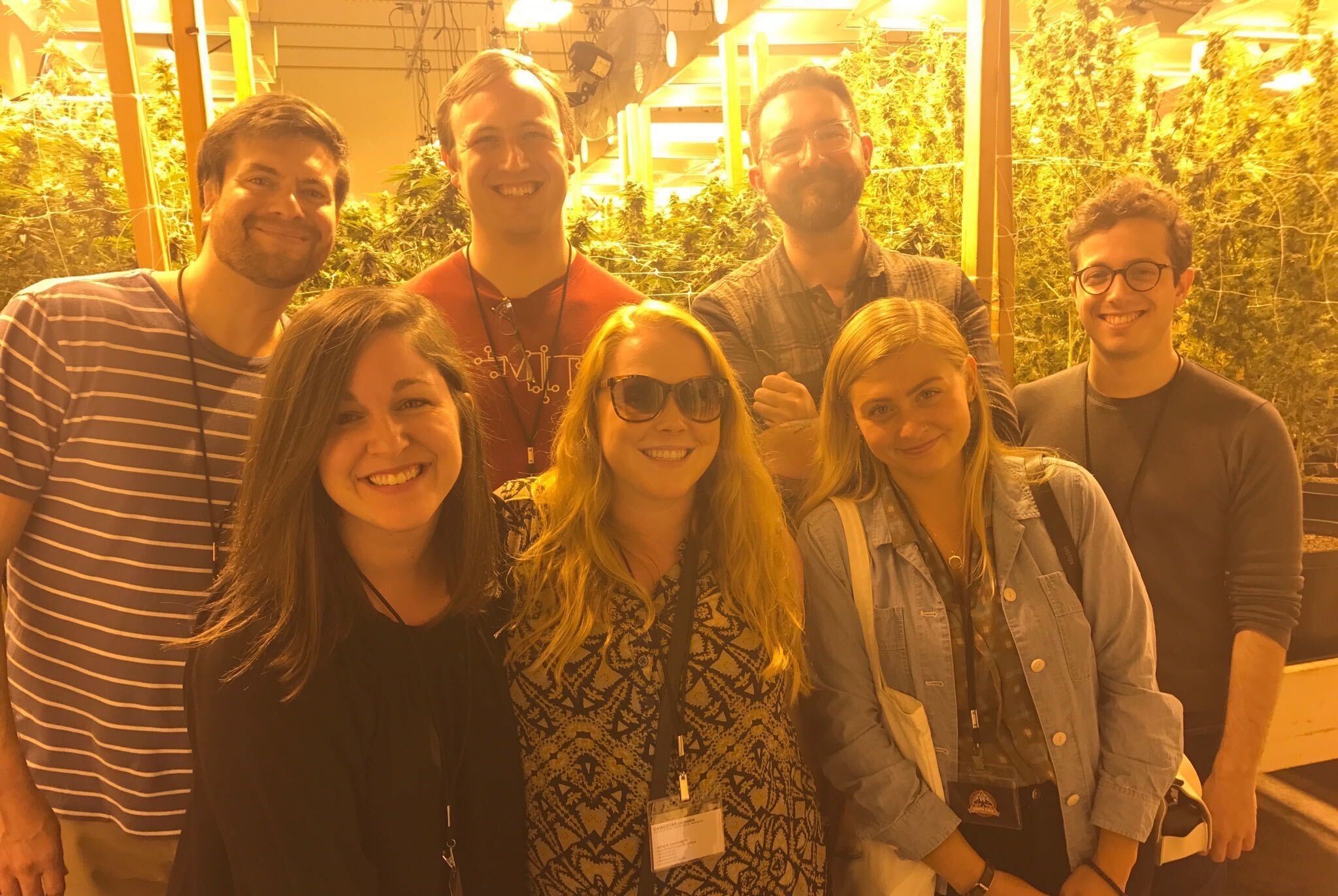 claire moloney and fellow LeafLink employees in a cannabis grow.